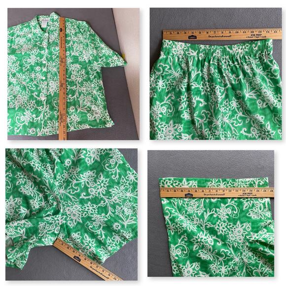Vtg NOS 80s 90s Two Potato Resort Wear Button Down Shirt + Shorts Set L Green - Picture 7 of 9